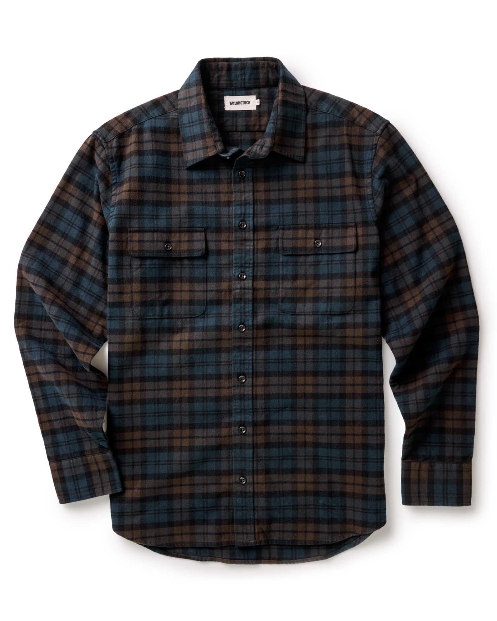 flatlay of The Yosemite Shirt in Wetlands Plaid, Wovens by Taylor Stitch