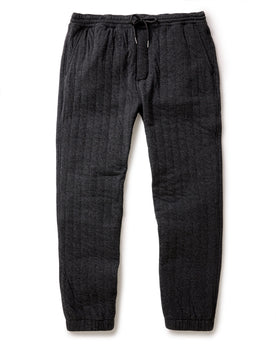 flatlay of The Apres Pant in Heather Coal Quilted Jersey, Bottoms by Taylor Stitch