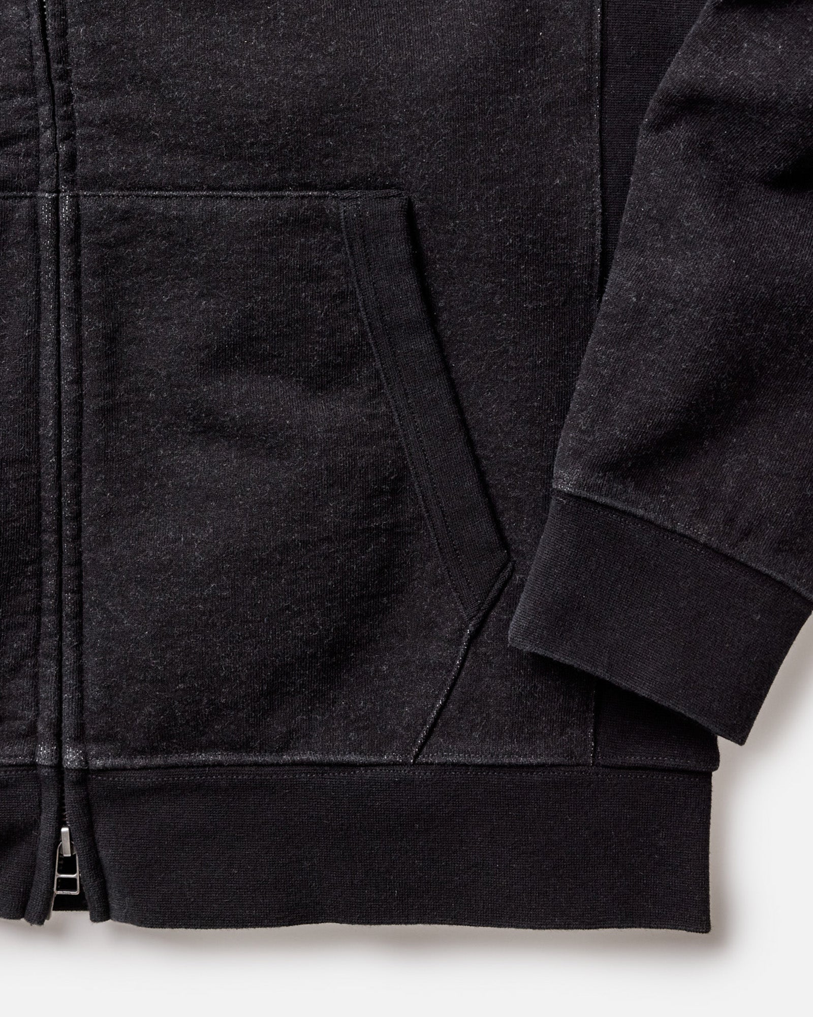 material shot of the cuffs on The Apres Zip Hoodie in Black Indigo Terry, Knits by Taylor Stitch