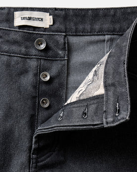 material shot of the waistband on The Camp Pant in Coal Chipped Canvas, Bottoms by Taylor Stitch