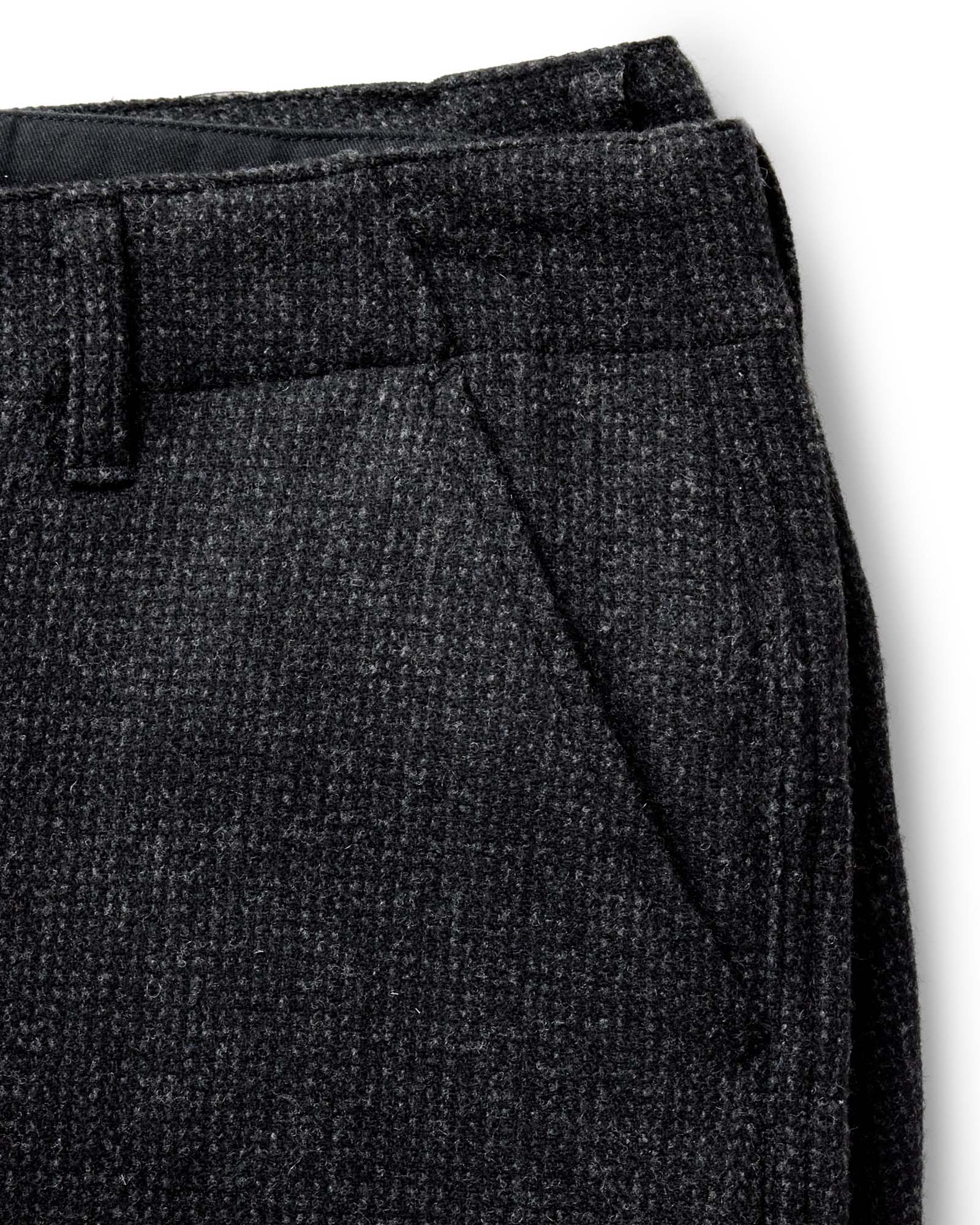 material shot of the zipper fly on The Carnegie Pant in Heather Charcoal Wool, Bottoms by Taylor Stitch