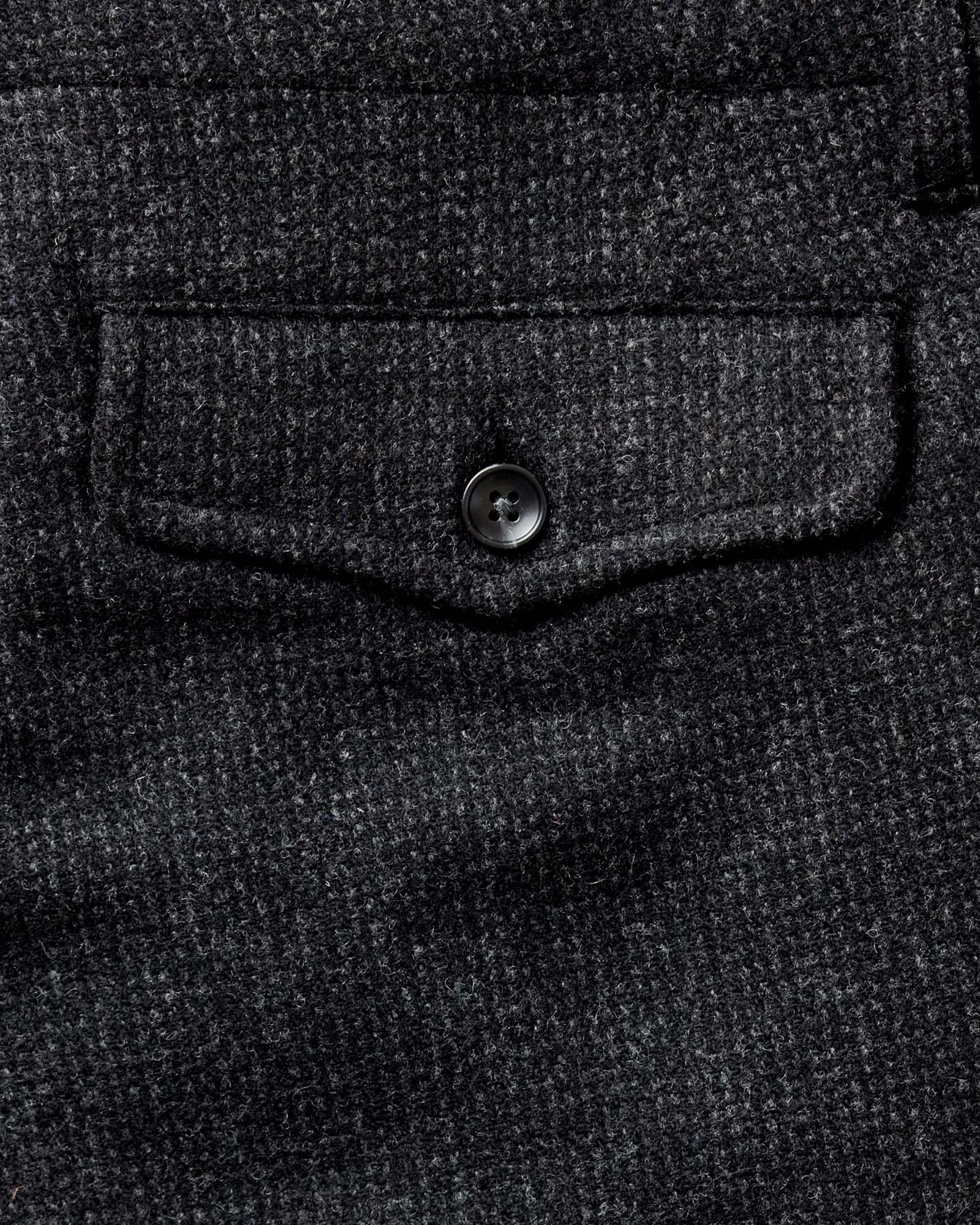 folded flatlay of the back of The Carnegie Pant in Heather Charcoal Wool, Bottoms by Taylor Stitch