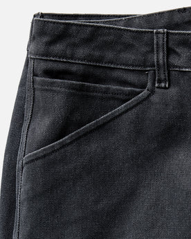 material shot of the button fly on The Chore Pant in Coal Chipped Canvas, Bottoms by Taylor Stitch