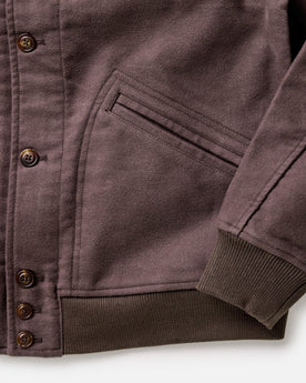 material shot of the pockets on The Clark Bomber in Soil Moleskin, Outerwear by Taylor Stitch