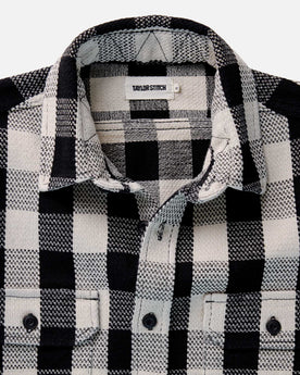 material shot of the collar on The Division Shirt in Black Indigo Check, Wovens by Taylor Stitch