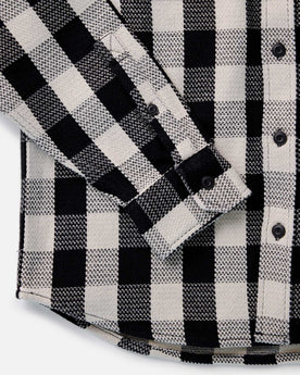 material shot of the cuff on The Division Shirt in Black Indigo Check, Wovens by Taylor Stitch