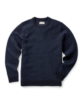 flatlay of The Eddy Crew in Heather Marine Herringbone, Knits by Taylor Stitch