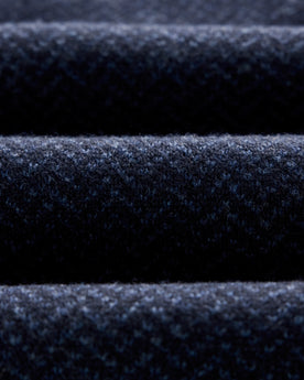 material shot of the fabric on The Eddy Crew in Heather Marine Herringbone, Knits by Taylor Stitch