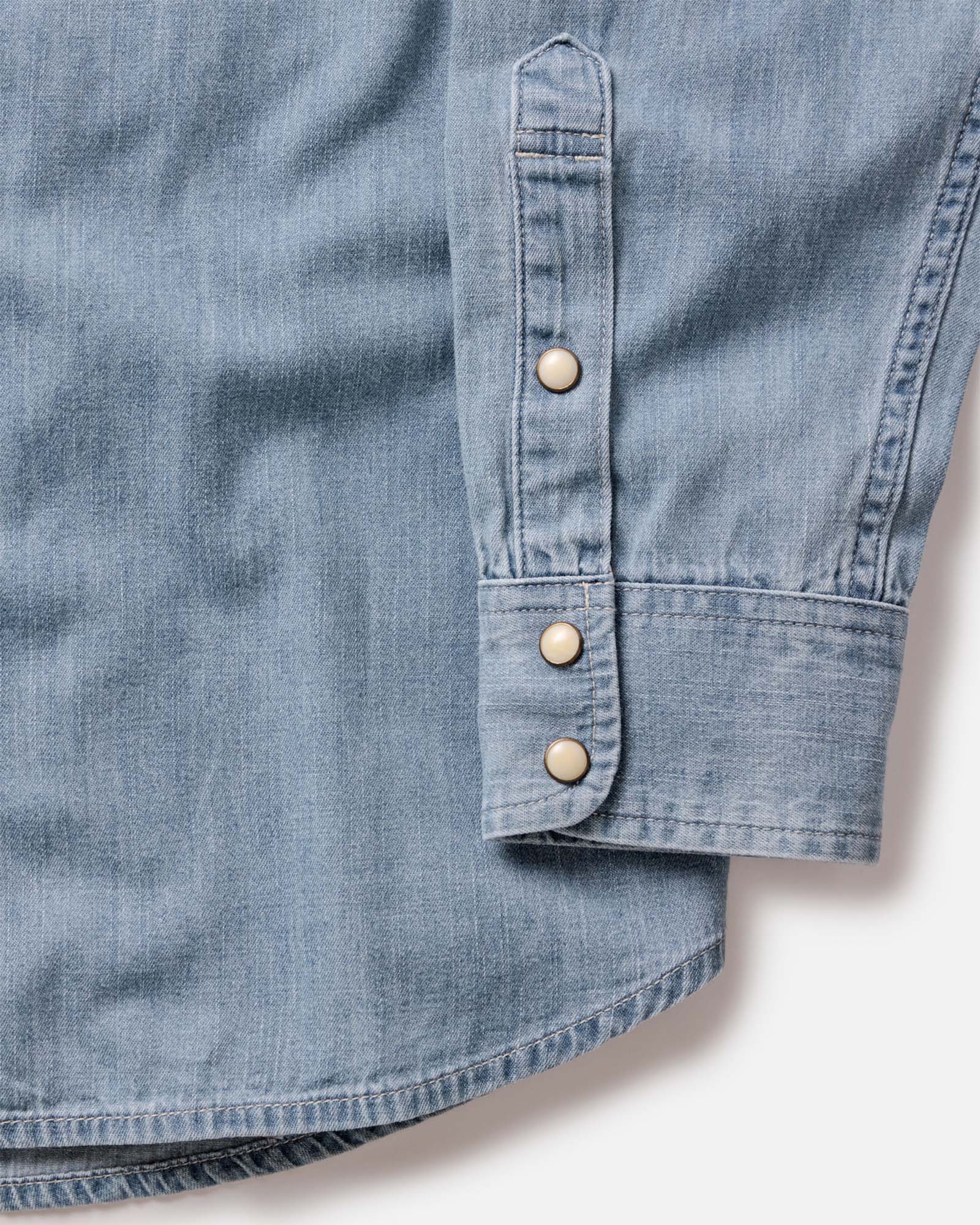 material shot of the cuff on The Glacier Shirt in Washed Indigo Denim, Wovens by Taylor Stitch