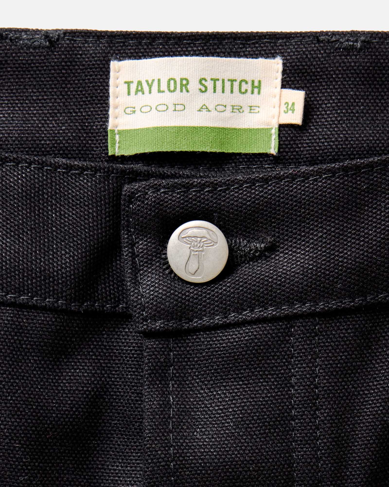 material shot of the waistband on The Good Acre Chore Pant in Black Canvas, Bottoms by Taylor Stitch
