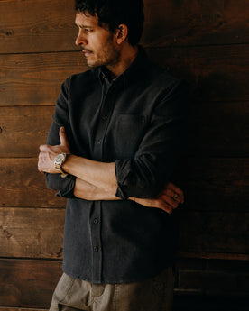 fit model posing in The Jack in Coal Waffle, Wovens by Taylor Stitch