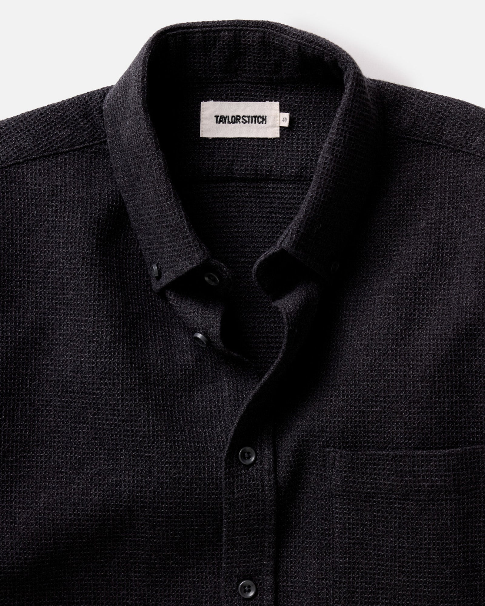 material shot of the collar The Jack in Coal Waffle, Wovens by Taylor Stitch