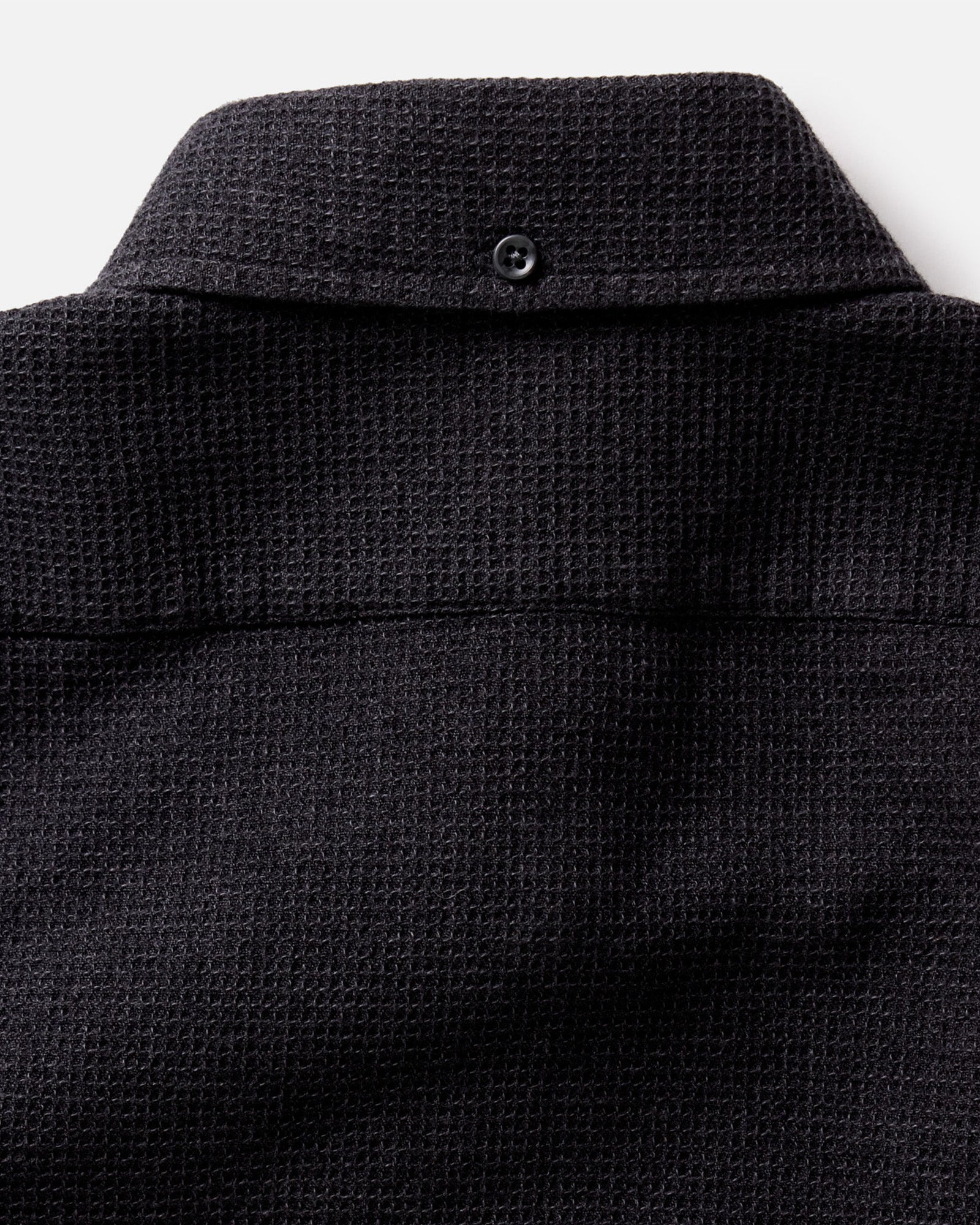 material shot of the back collar on The Jack in Coal Waffle, Wovens by Taylor Stitch