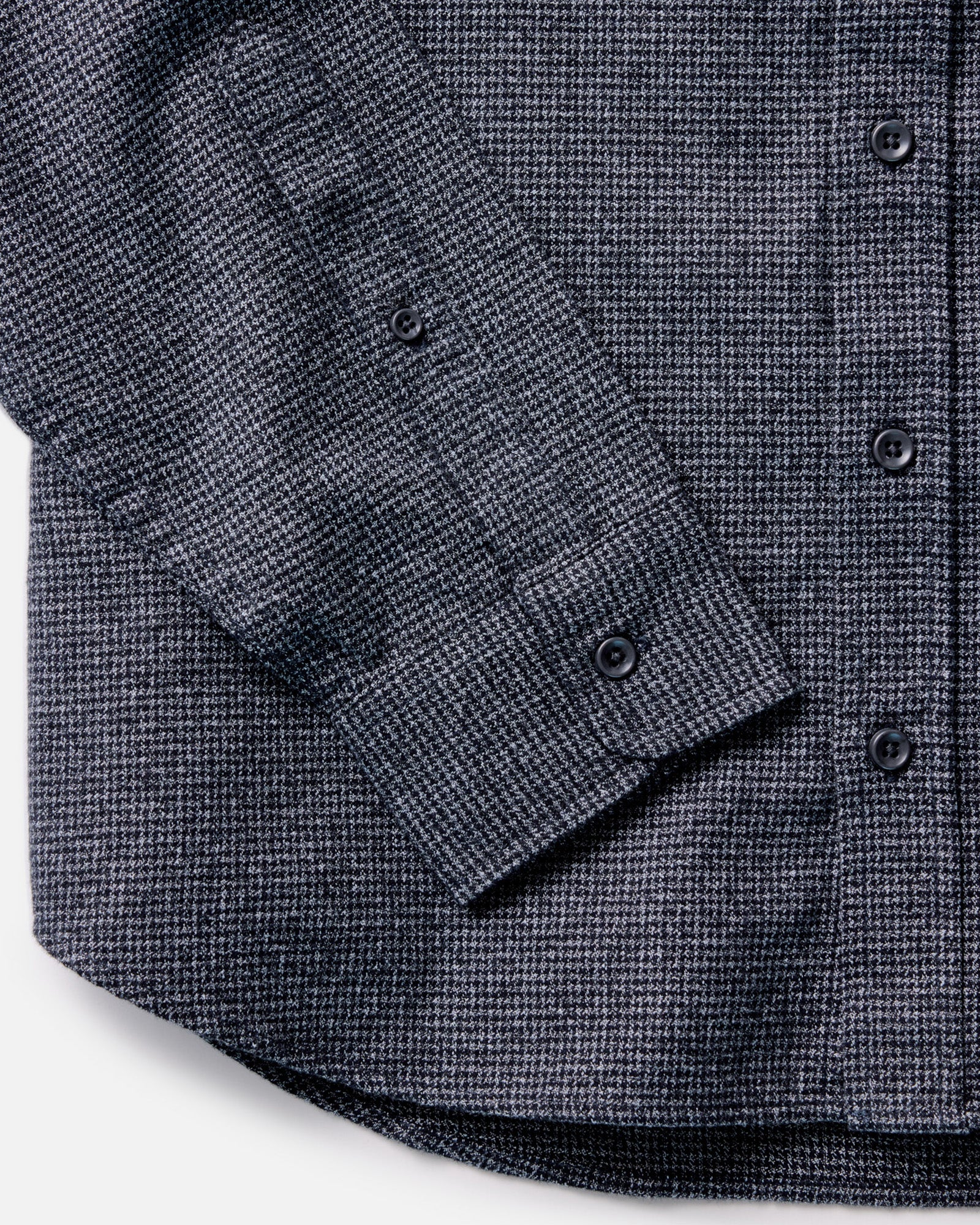 material shot of the cuff on The Jack in Dark Navy Houndstooth, Wovens by Taylor Stitch