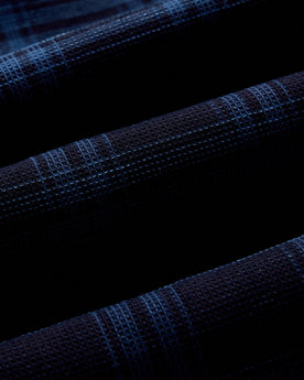 material shot of the fabric on The Jack in Deep Indigo Plaid Waffle, Wovens by Taylor Stitch