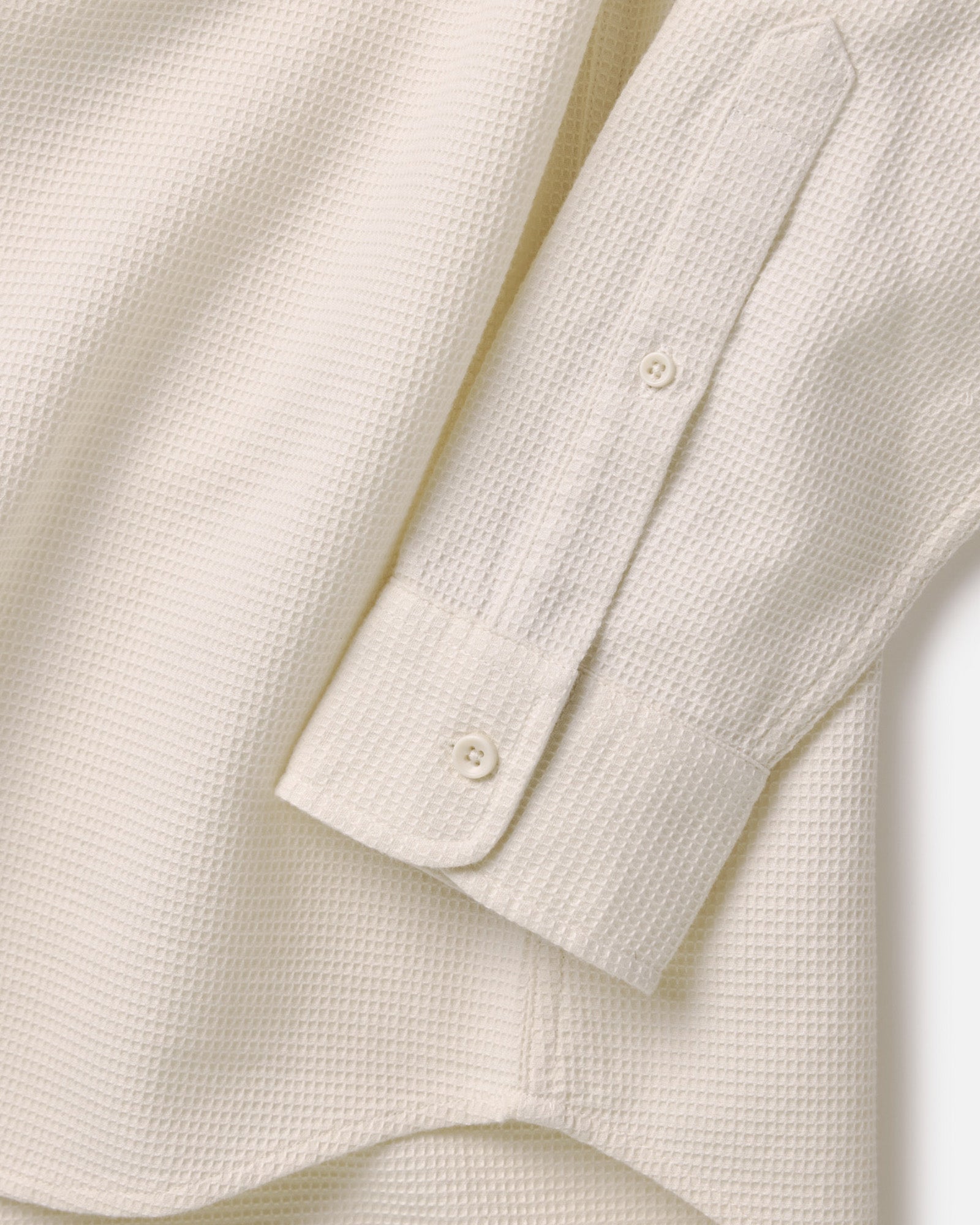 material shot of the cuffs on The Jack in Vintage White Waffle, Wovens by Taylor Stitch