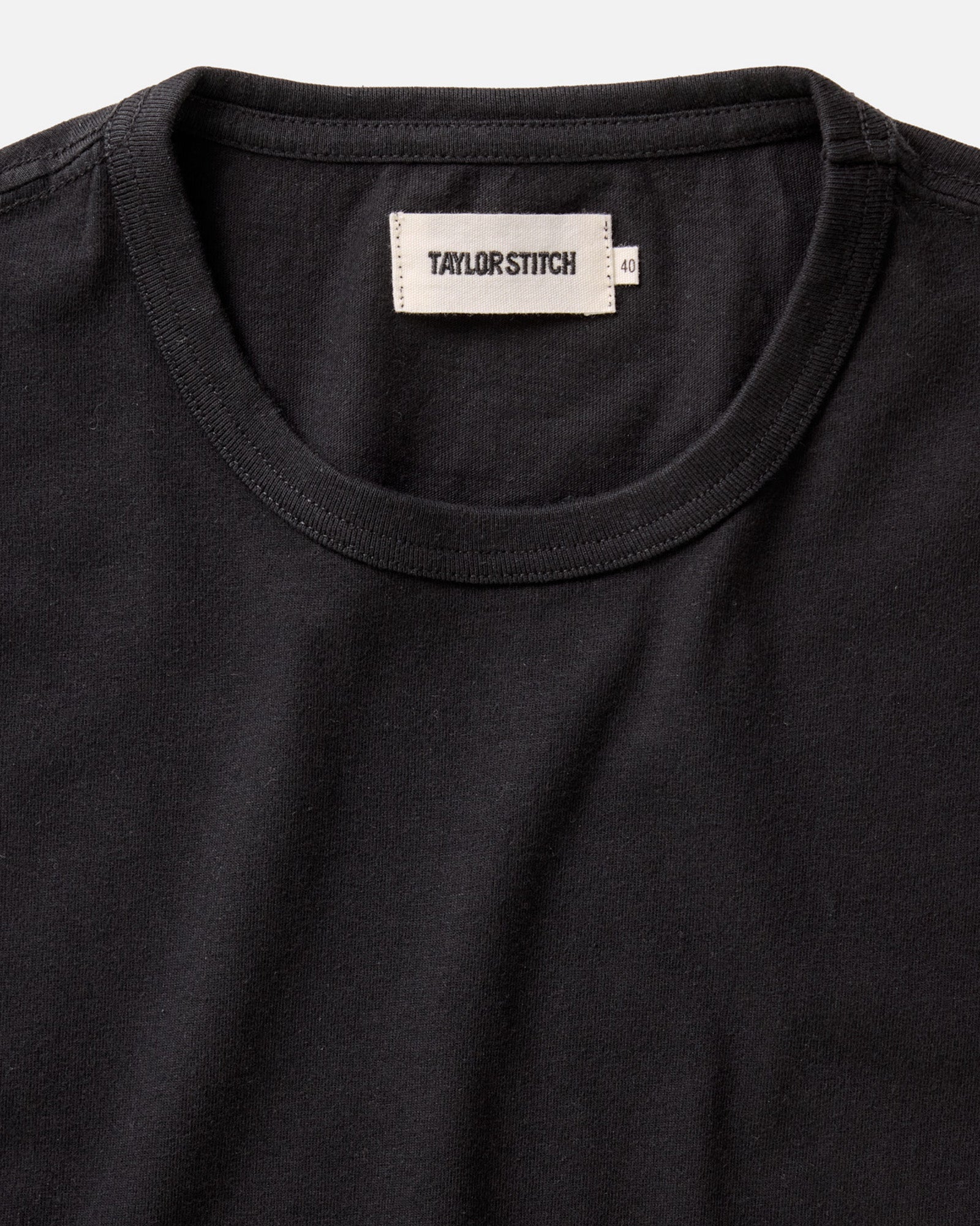 material shot of the collar on The Organic Cotton Tee in Black, Knits by Taylor Stitch