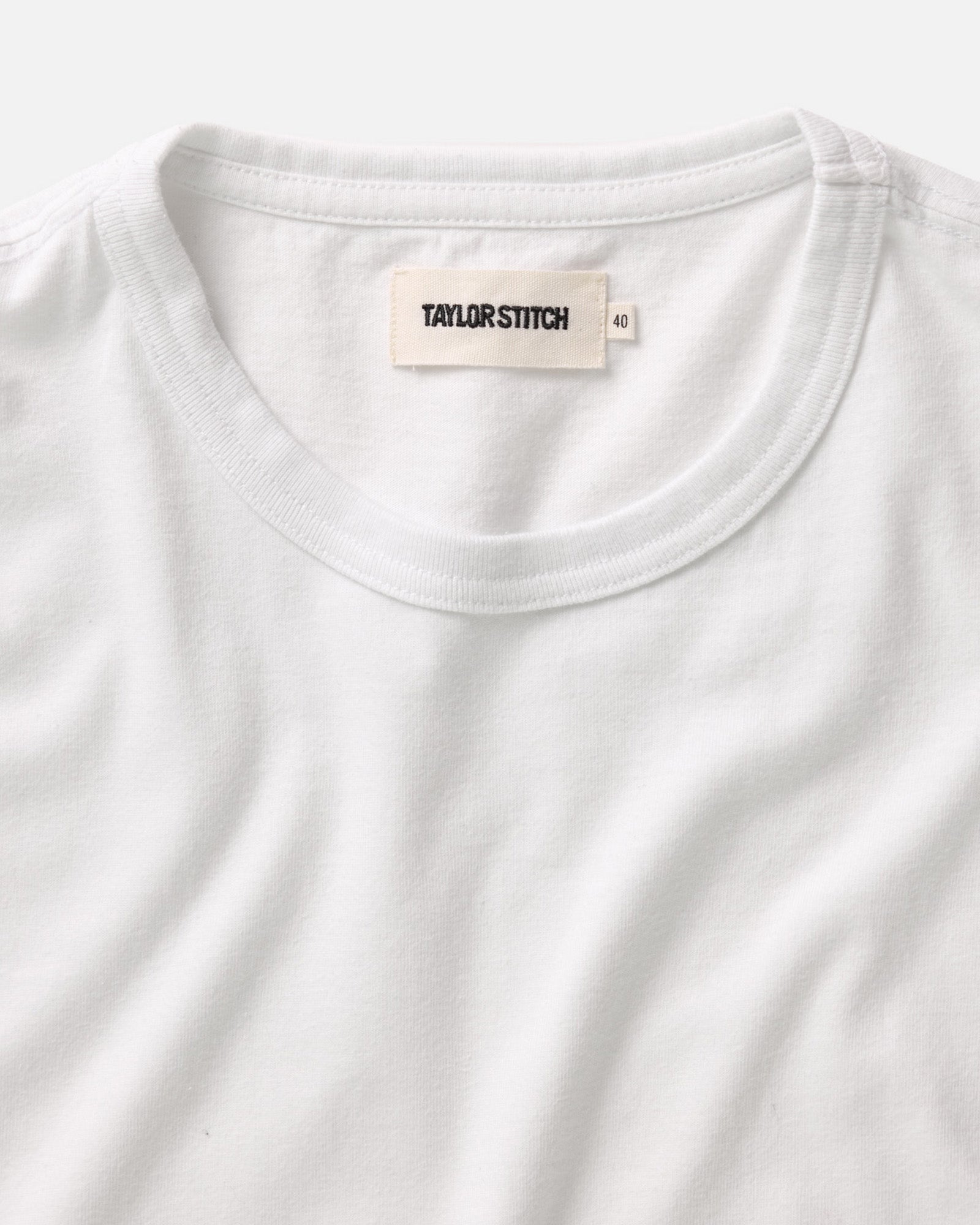 material shot of the collar on The Organic Cotton Tee in White, Knits by Taylor Stitch