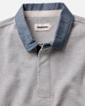 material shot of the collar on The Rugby Shirt in Heather Grey, Knits by Taylor Stitch