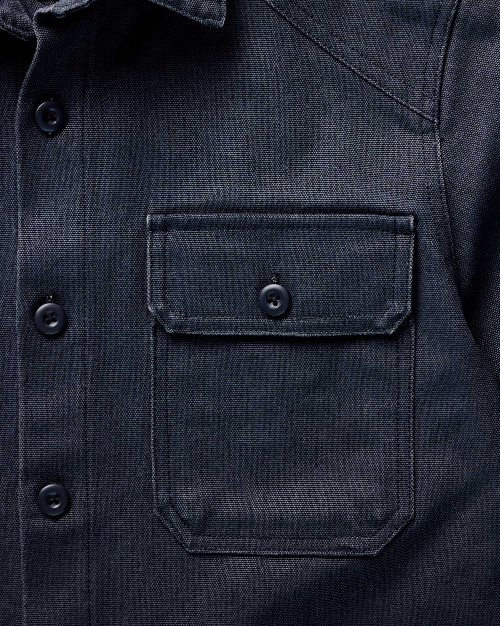 material shot of the pocket on The Shop Shirt in Navy Chipped Canvas, Wovens by Taylor Stitch
