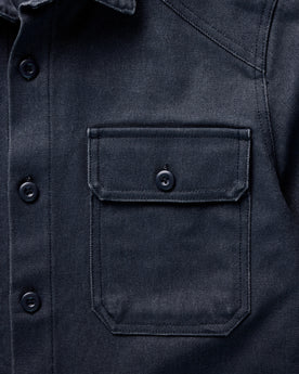 material shot of the pocket on The Shop Shirt in Navy Chipped Canvas, Wovens by Taylor Stitch
