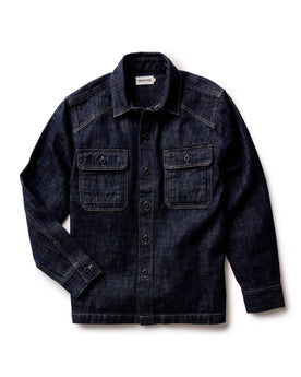 flatlay of The Shop Shirt in Rinsed Indigo Selvedge, Wovens by Taylor Stitch