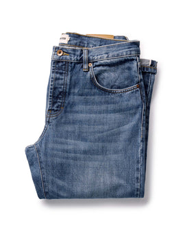 folded flatlay of The Straight Jean in Mid Wash Organic Selvedge, Bottoms by Taylor Stitch