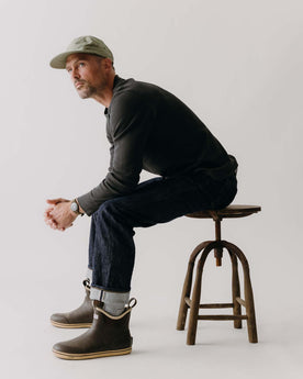 fit model showing off the cuffs on The Straight Jean in Rigid Organic Selvedge, Bottoms by Taylor Stitch