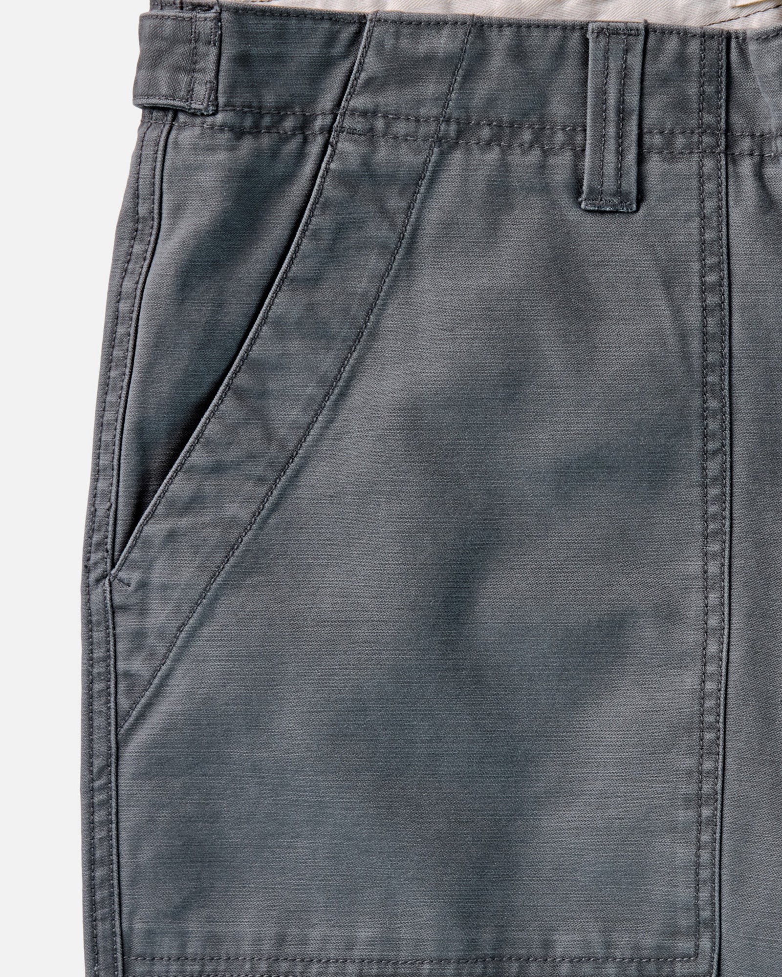 material shot of the pocket on The Surplus Pant in Faded Black Reverse Sateen, Bottoms by Taylor Stitch