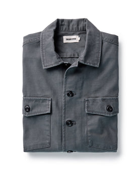 folded flatlay of The Surplus Shirt in Faded Black Reverse Sateen, Wovens by Taylor Stitch