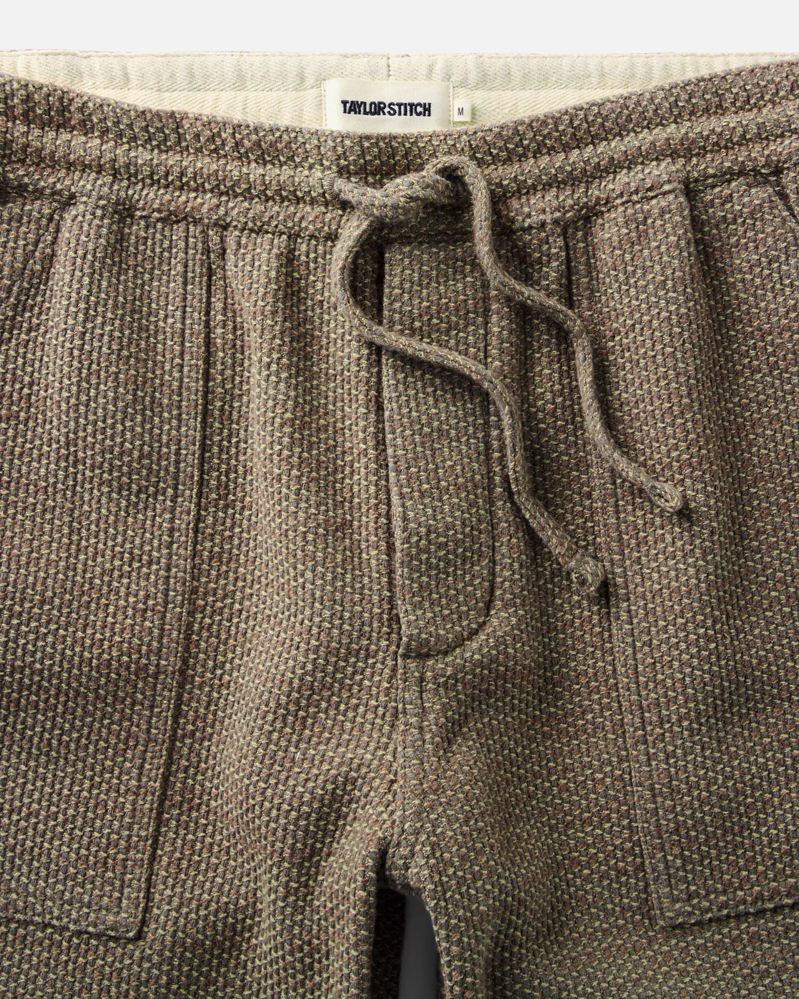 material shot of the waistband on The Breakwater Pant in Cypress Sashiko, Bottoms by Taylor Stitch