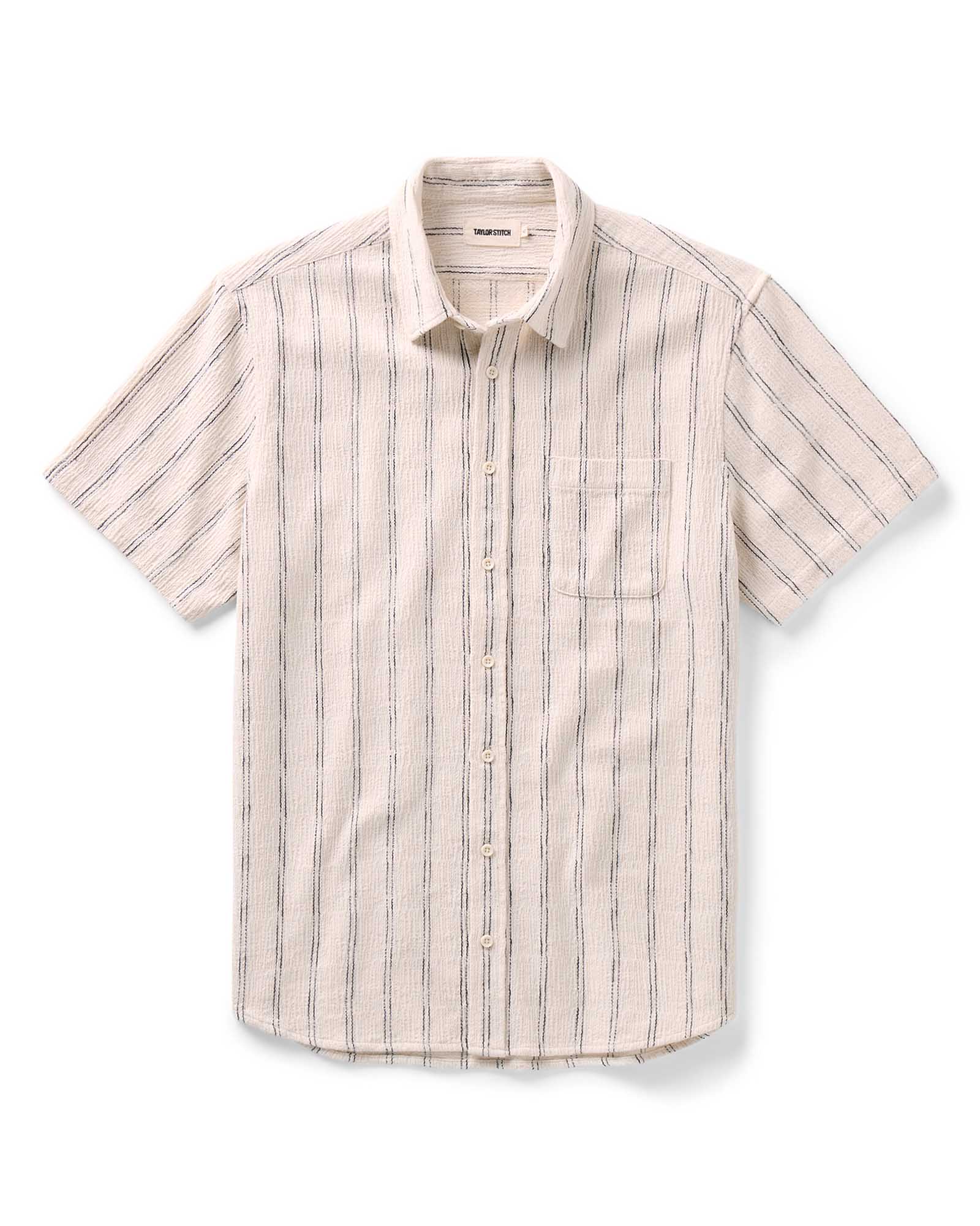 flatlay of The Short Sleeve California in Tide Stripe Hacci, Wovens by Taylor Stitch
