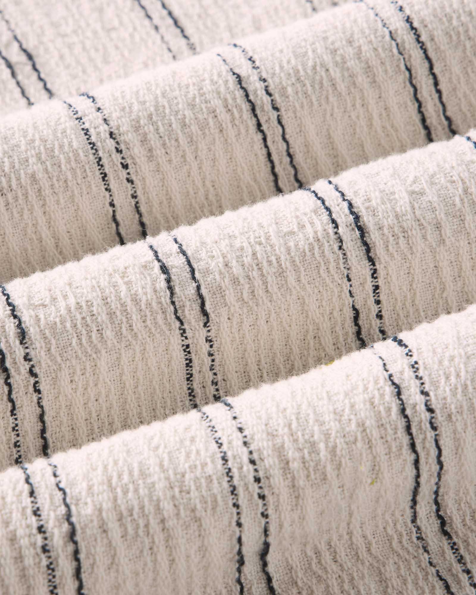 material shot of the fabric on The Short Sleeve California in Tide Stripe Hacci, Wovens by Taylor Stitch