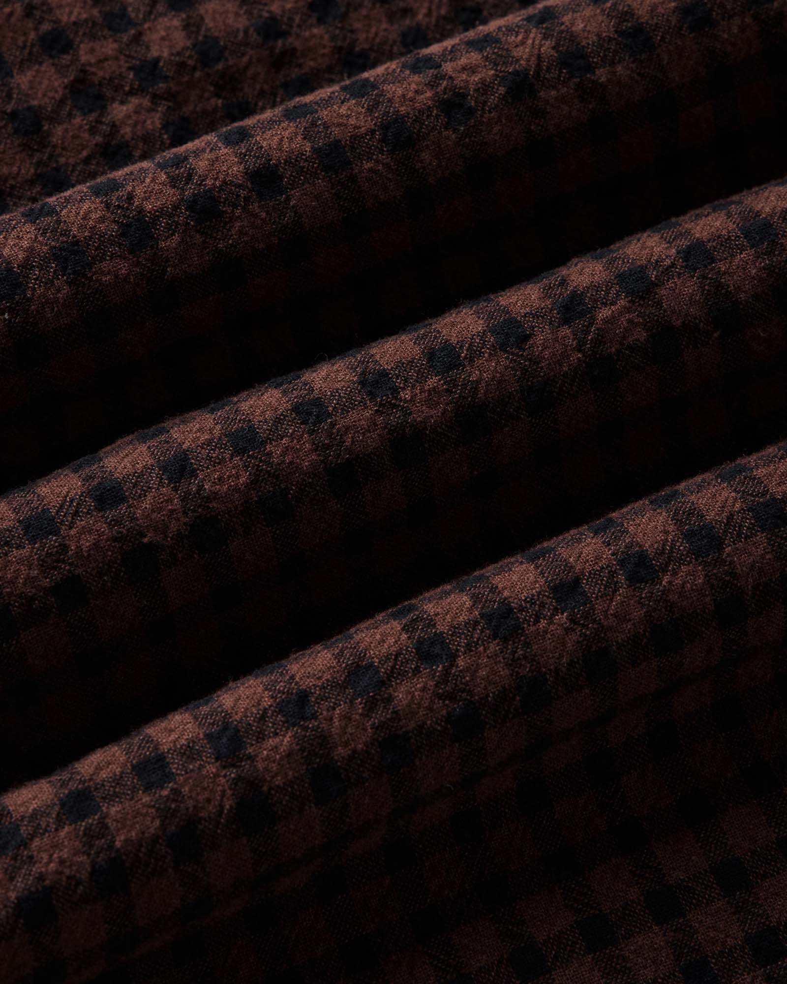 material shot of the fabric on The California Shirt in Black Cherry Gingham, Wovens by Taylor Stitch
