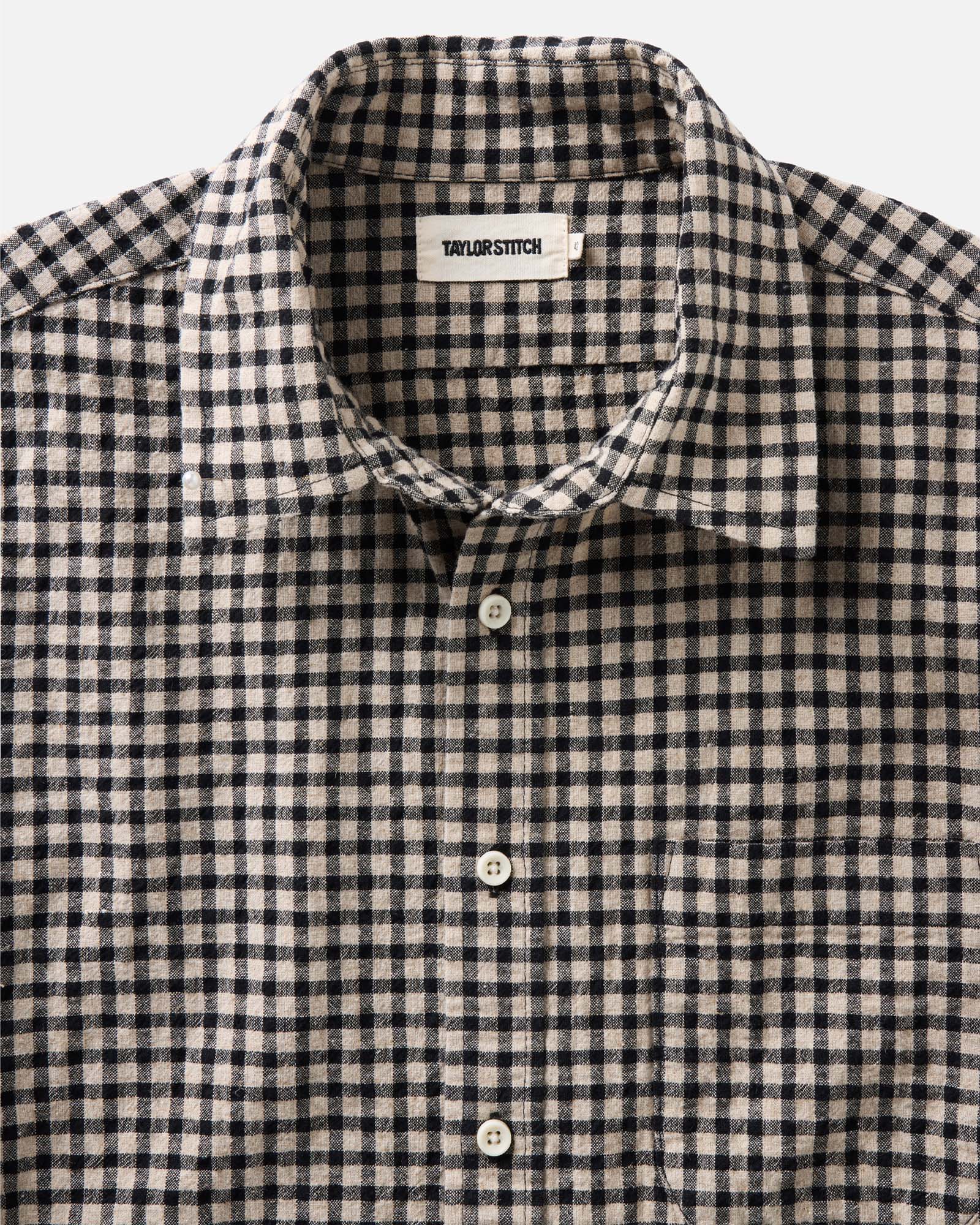 material shot of the collar on The California Shirt in Breaker Gingham, Wovens by Taylor Stitch