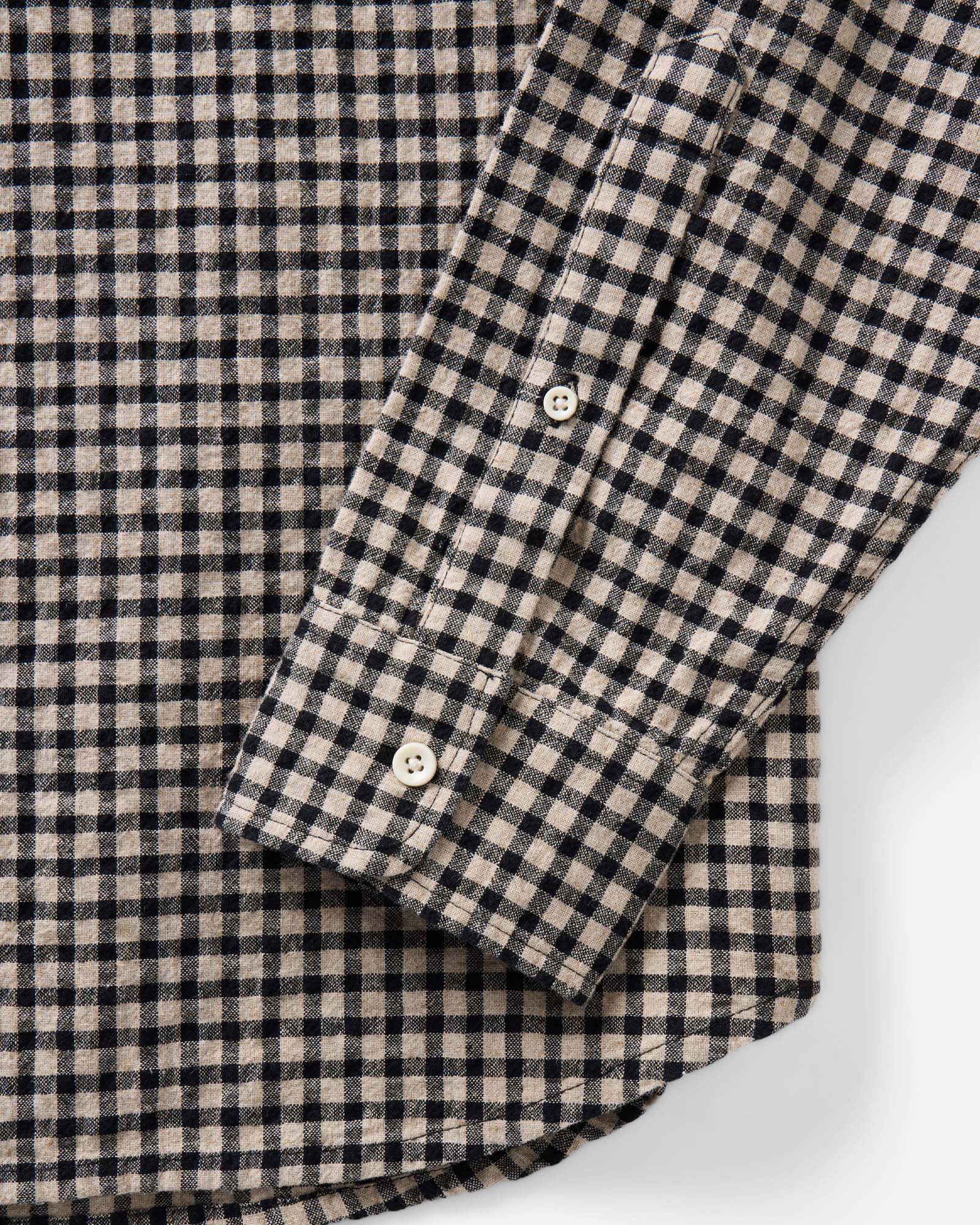 material shot of the sleeve on The California Shirt in Breaker Gingham, Wovens by Taylor Stitch