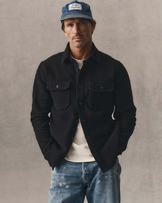 fit model posing in The Division Shirt in Black Indigo