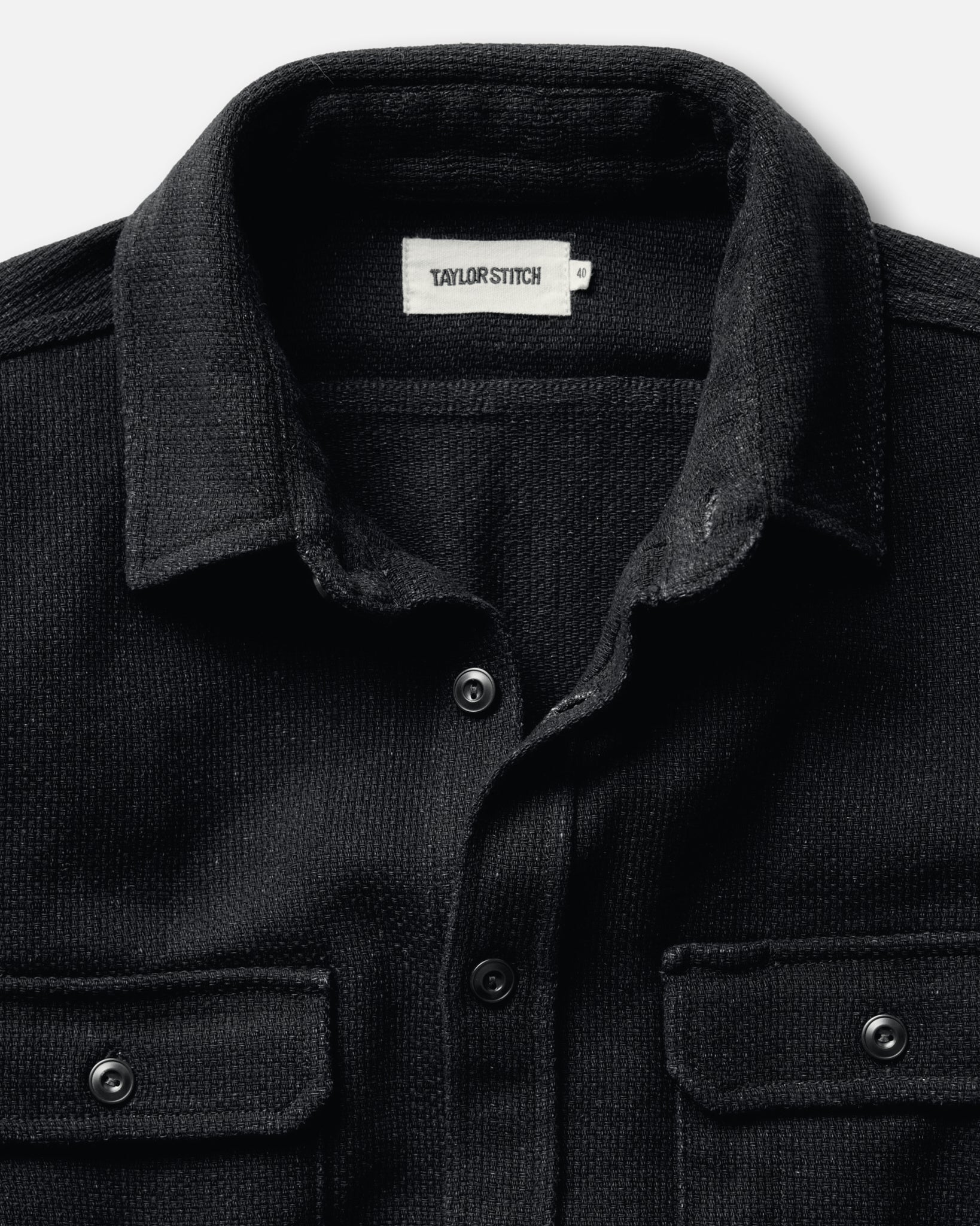 material shot of the collar on The Division Shirt in Black Indigo, Wovens by Taylor Stitch