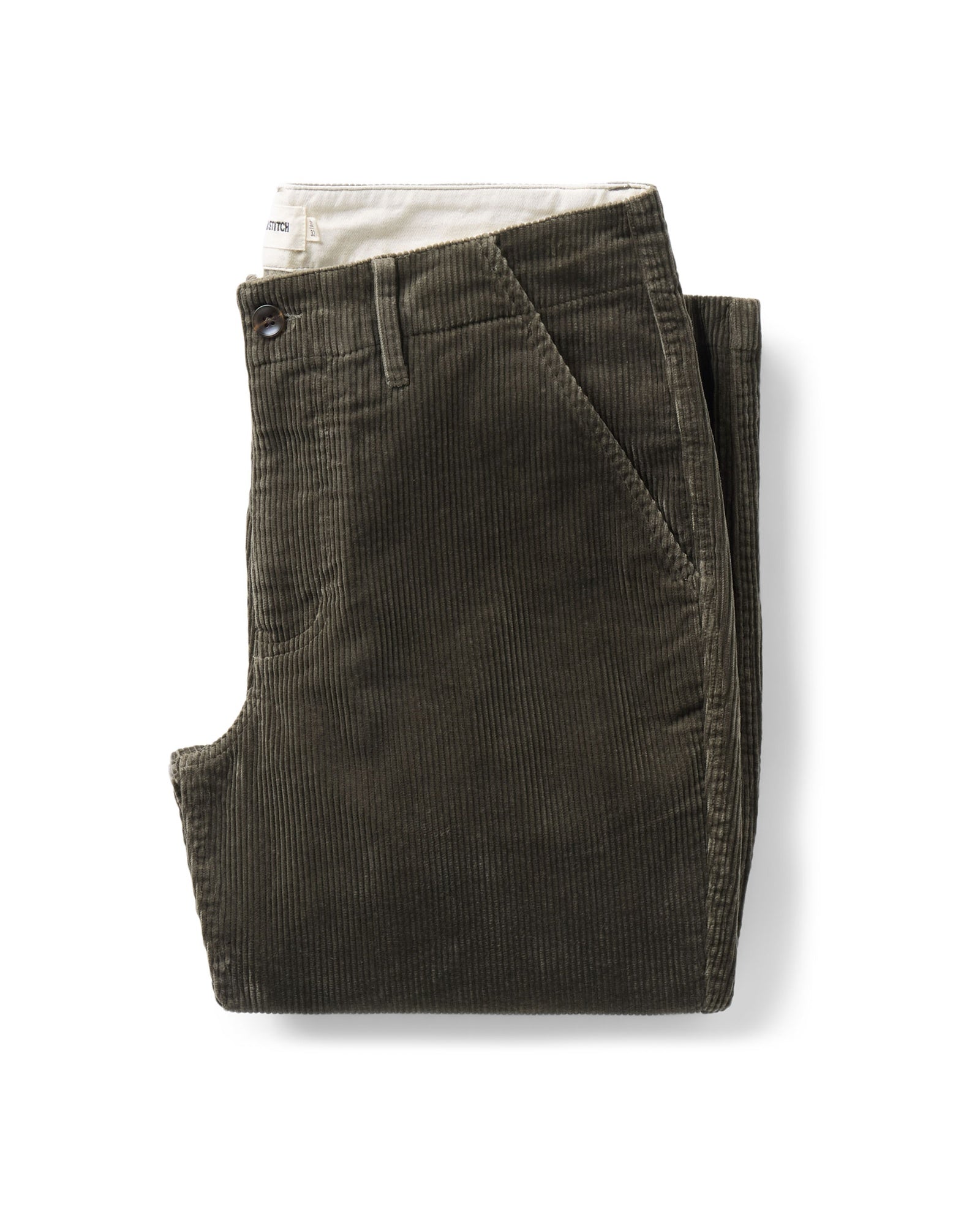 flatlay of The Carnegie Pant in Smoked Olive Corduroy, Bottoms by Taylor Stitch