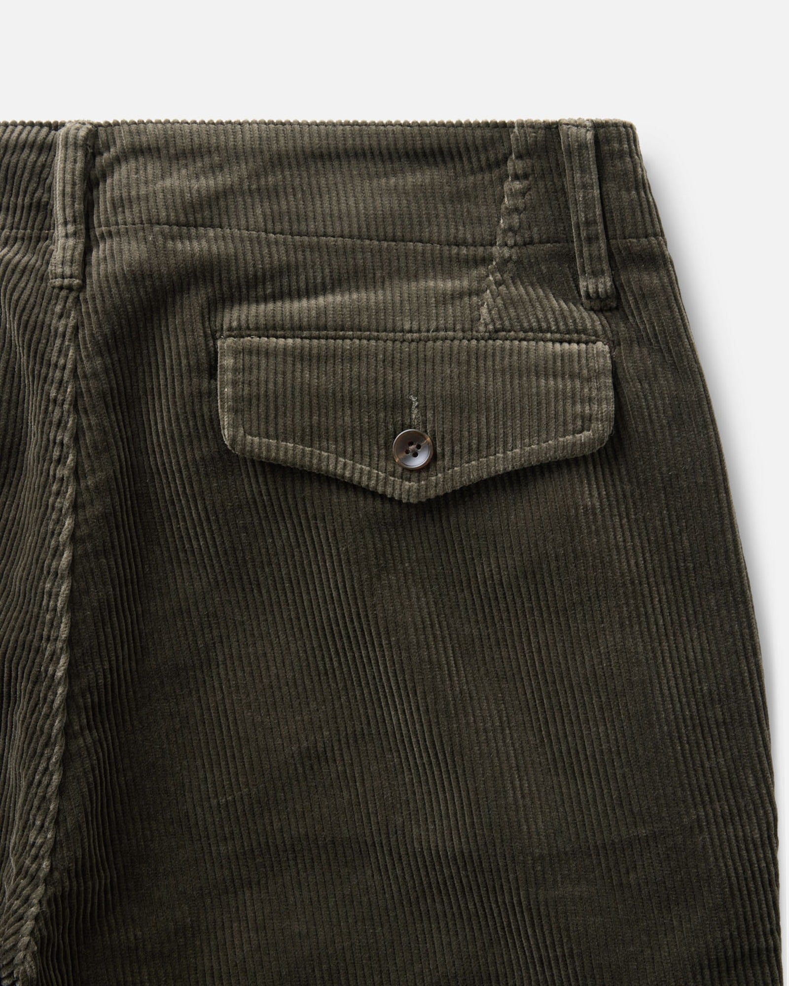 material shot of the back pocket on The Carnegie Pant in Smoked Olive Corduroy, Bottoms by Taylor Stitch