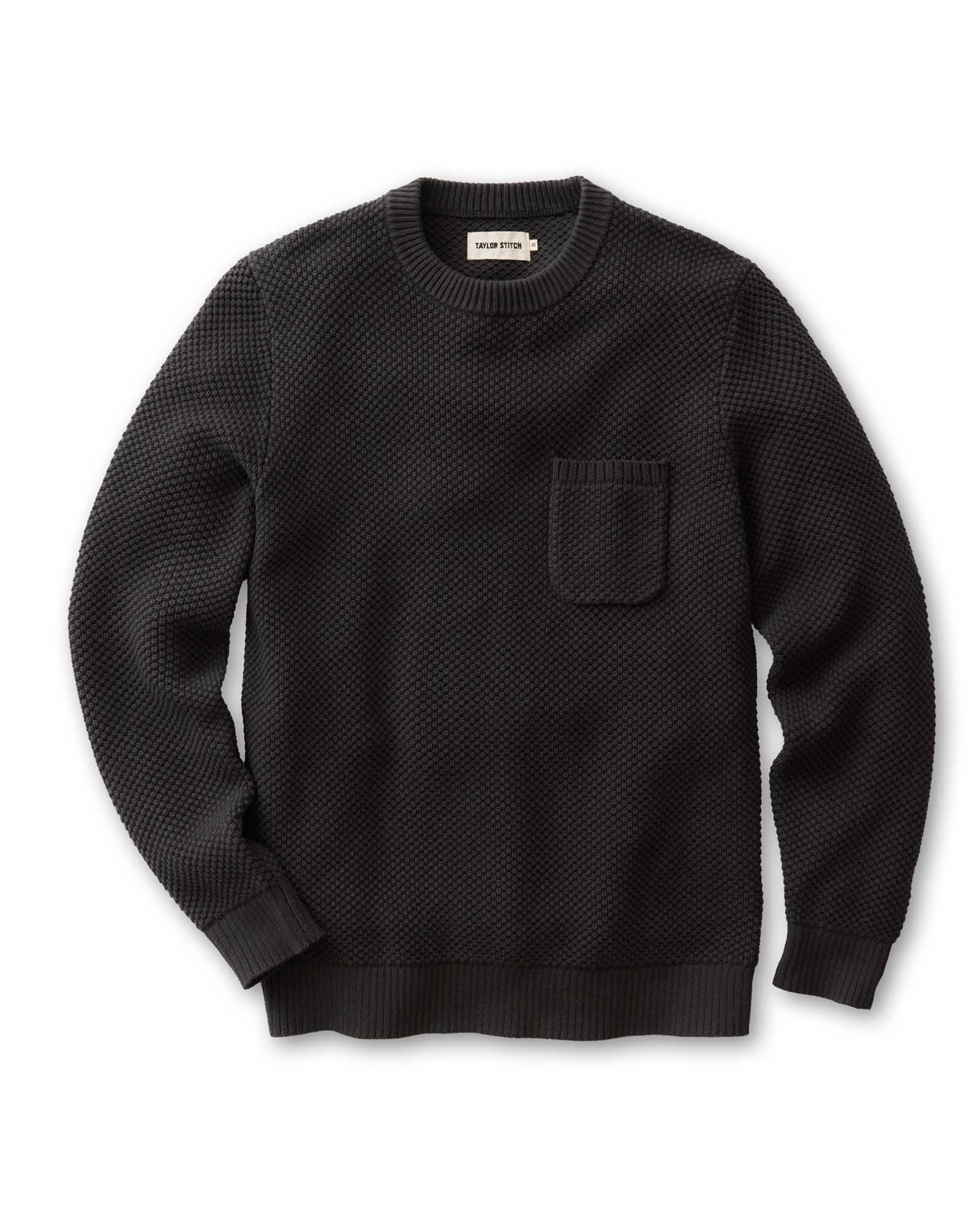 flatlay of The Crawford Crew Sweater in Charcoal, Sweaters by Taylor Stitch