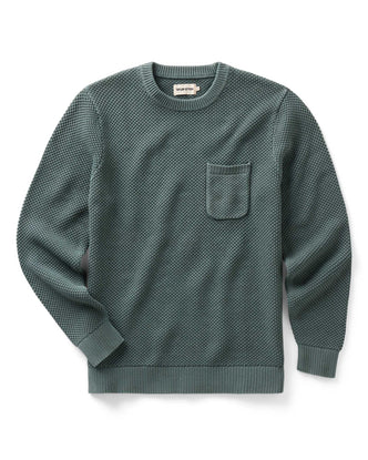 flatlay of The Crawford Crew Sweater in Faded Spruce