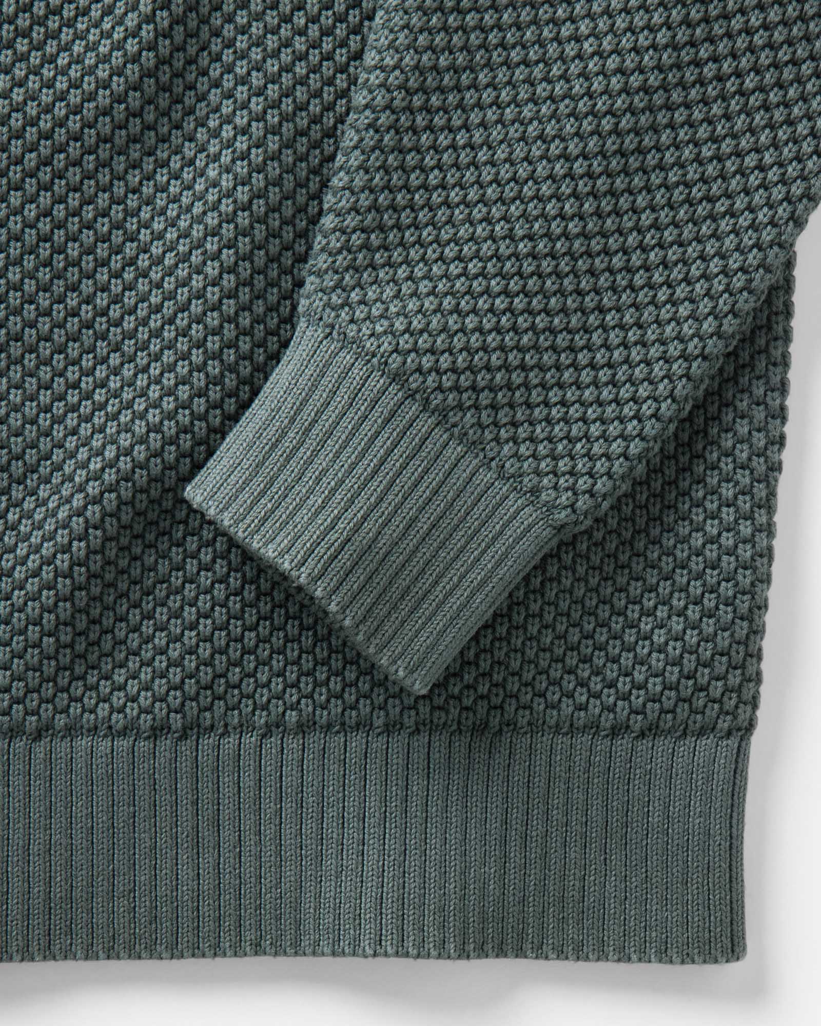 material shot of the sleeve on The Crawford Crew Sweater in Faded Spruce, Knits by Taylor Stitch