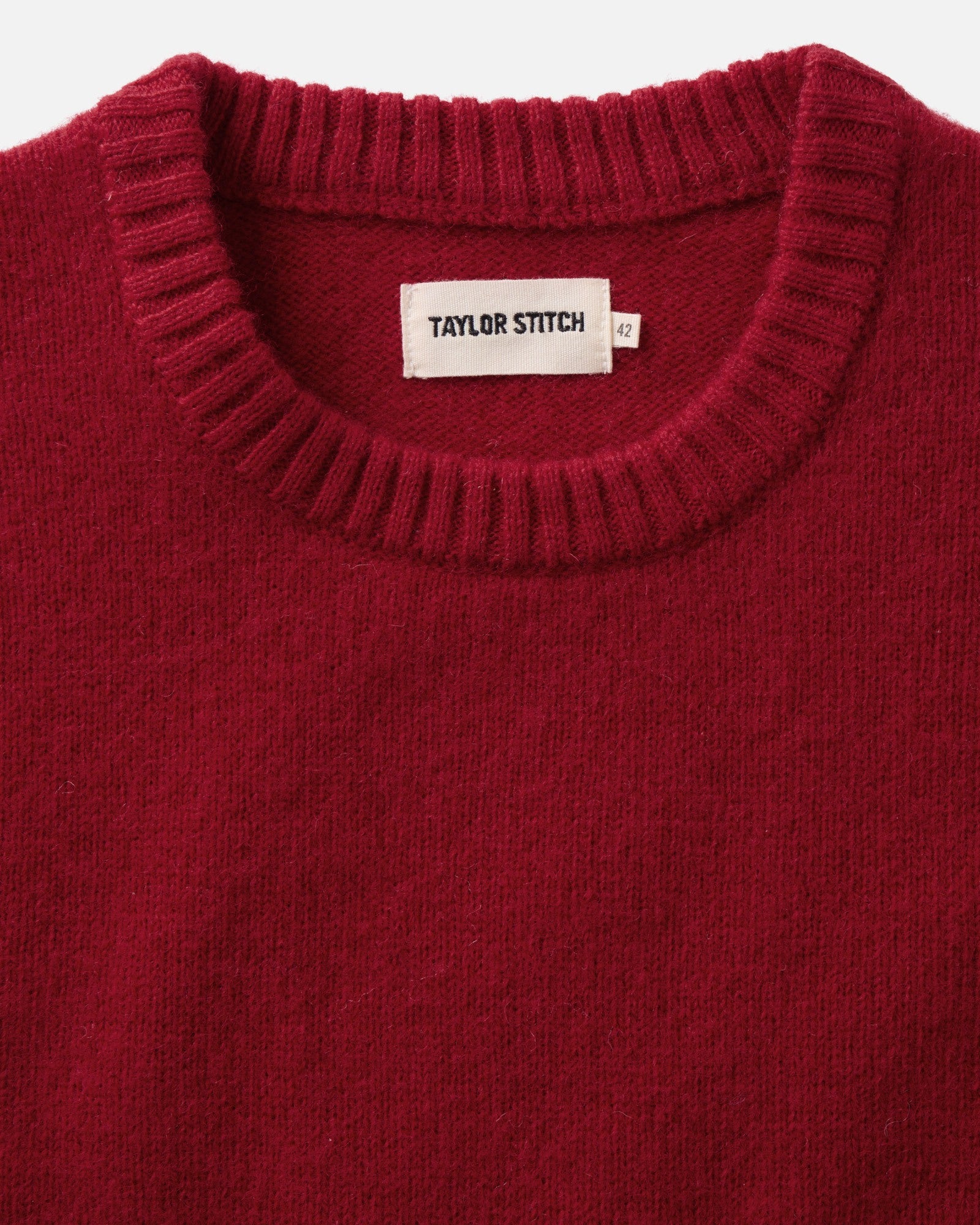 material shot of the collar on The Eastmoor Sweater in Claret Wool, Knits by Taylor Stitch