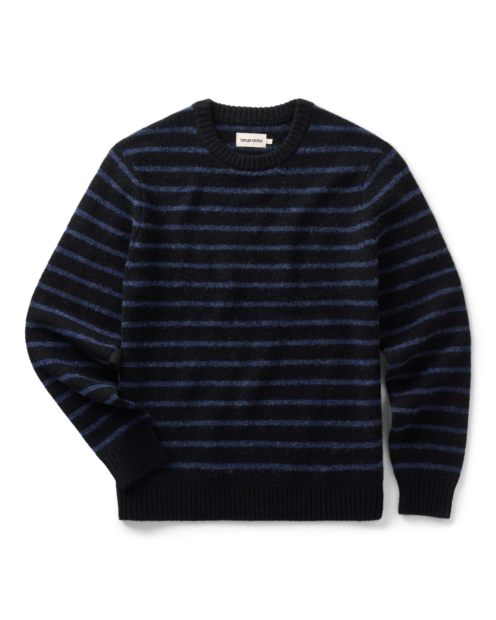 flatlay of The Eastmoor Sweater in Coal Stripe Wool, Knits by Taylor Stitch