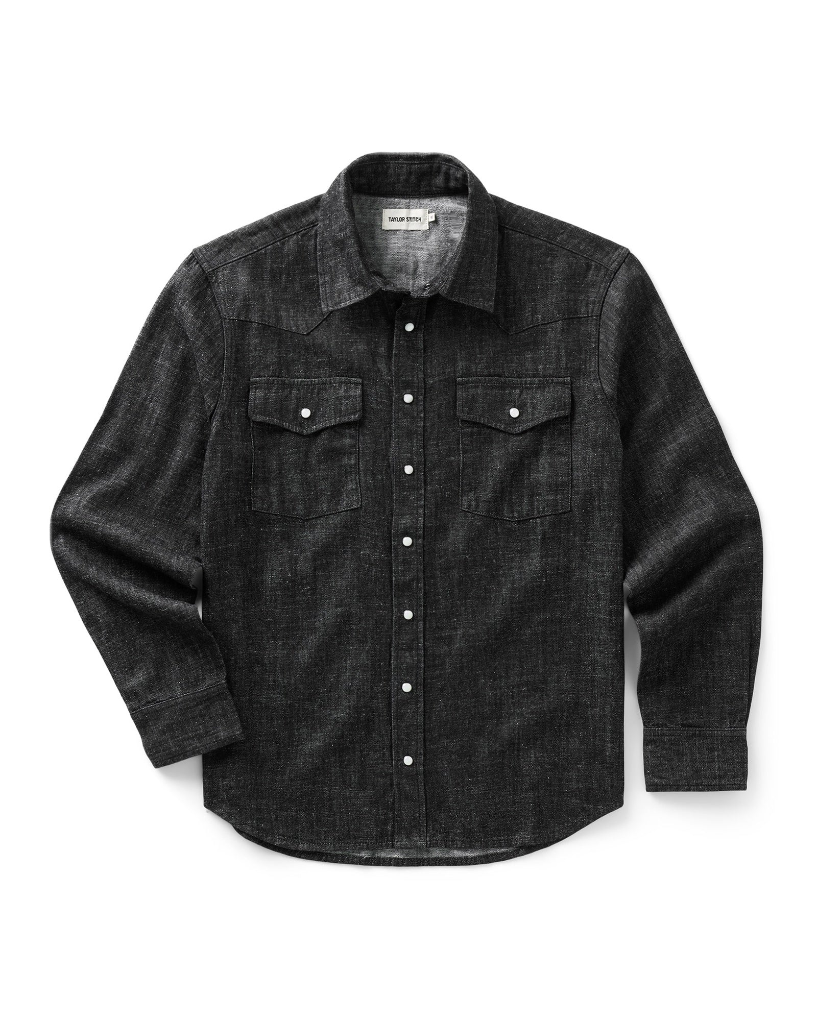 flatlay of The Glacier Shirt in Black Indigo Hemp Denim, Wovens by Taylor Stitch