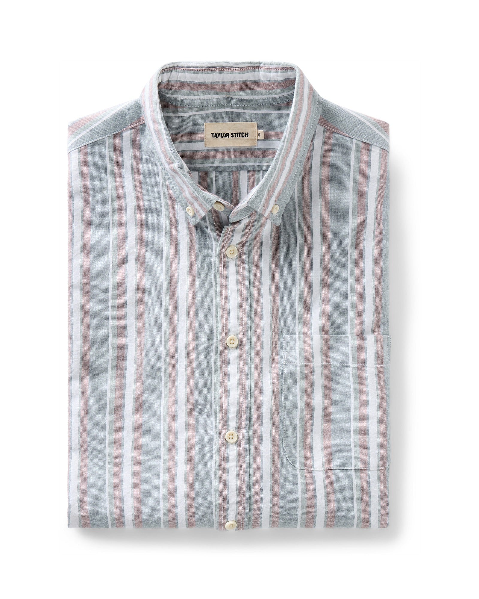 folded flatlay of The Jack in Daybreak Stripe Oxford, Wovens by Taylor Stitch