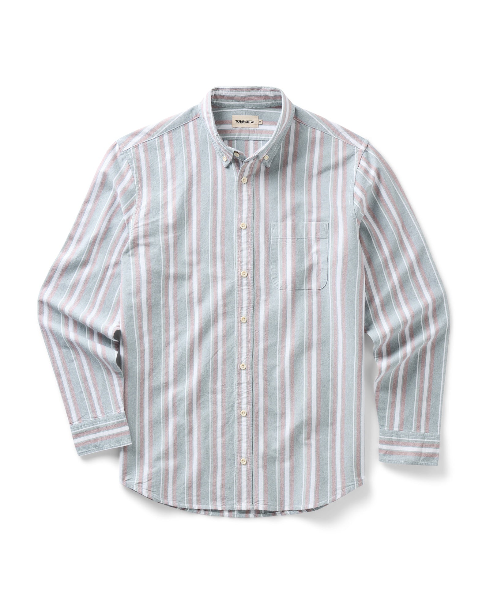flatlay of The Jack in Daybreak Stripe Oxford, Wovens by Taylor Stitch
