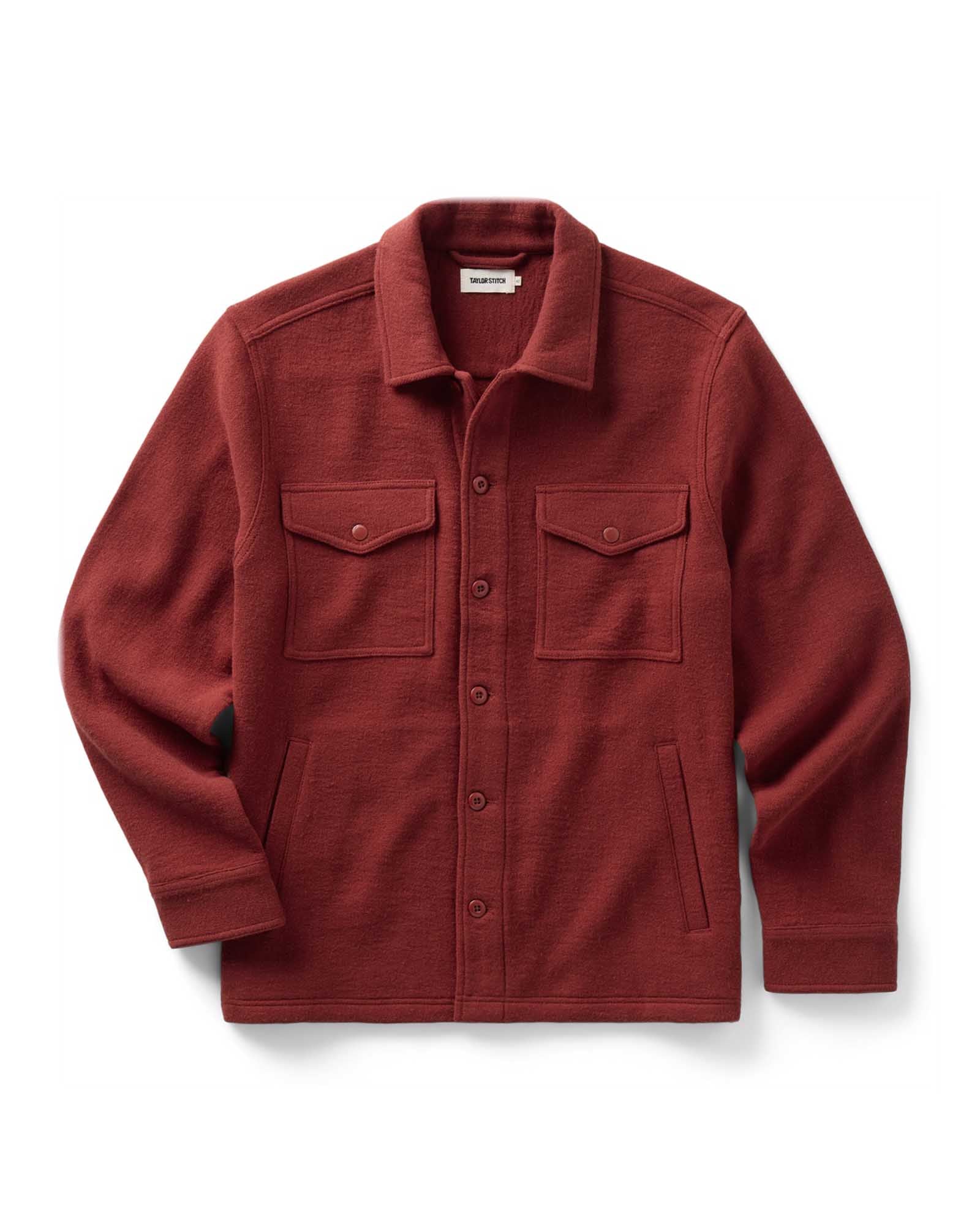 flatlay of The Kenne Shirt Jacket in Canyon Cotton Wool Crepe, Outerwear by Taylor Stitch