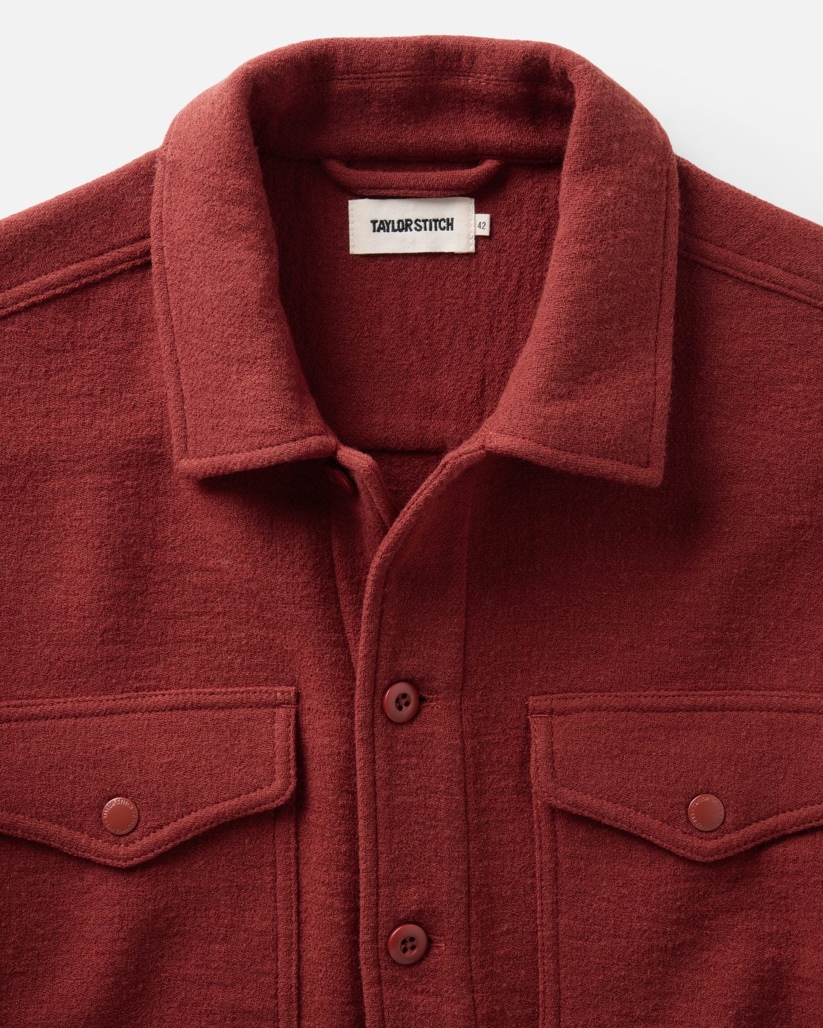 material shot of the collar on The Kenne Shirt Jacket in Canyon Cotton Wool Crepe, Outerwear by Taylor Stitch
